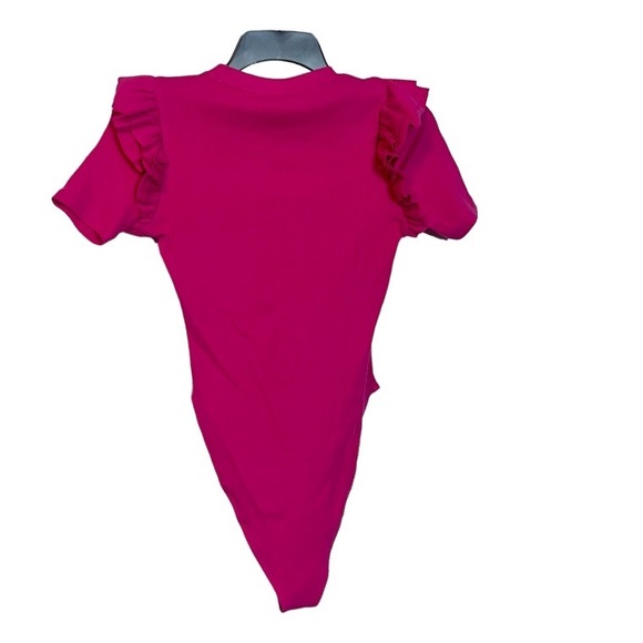 Zara Ribbed Ruffle Sleeve Pink Bodysuit size Medium - Picture 3 of 12
